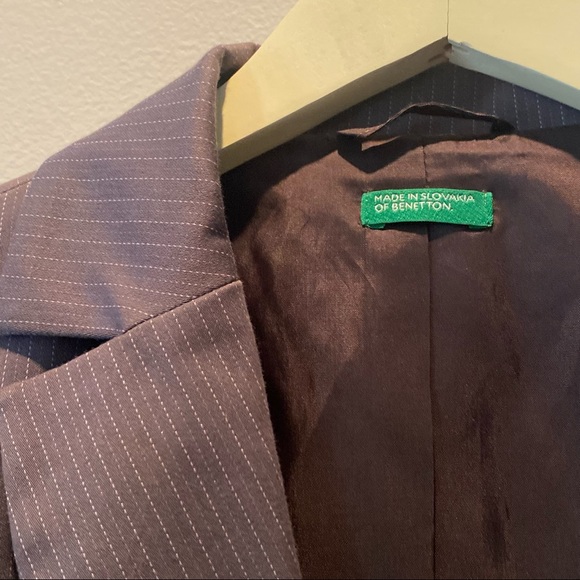 2/$35 Benetton Taupe Pinstripe Jacket Blazer 8 - Picture 4 of 7